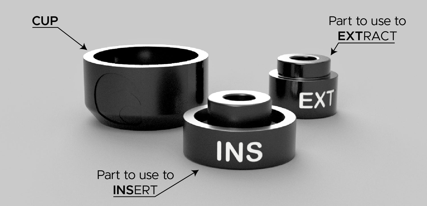 All our MTB bearing press kits are clearly identified so you know which section to use during your pivot maintenance.