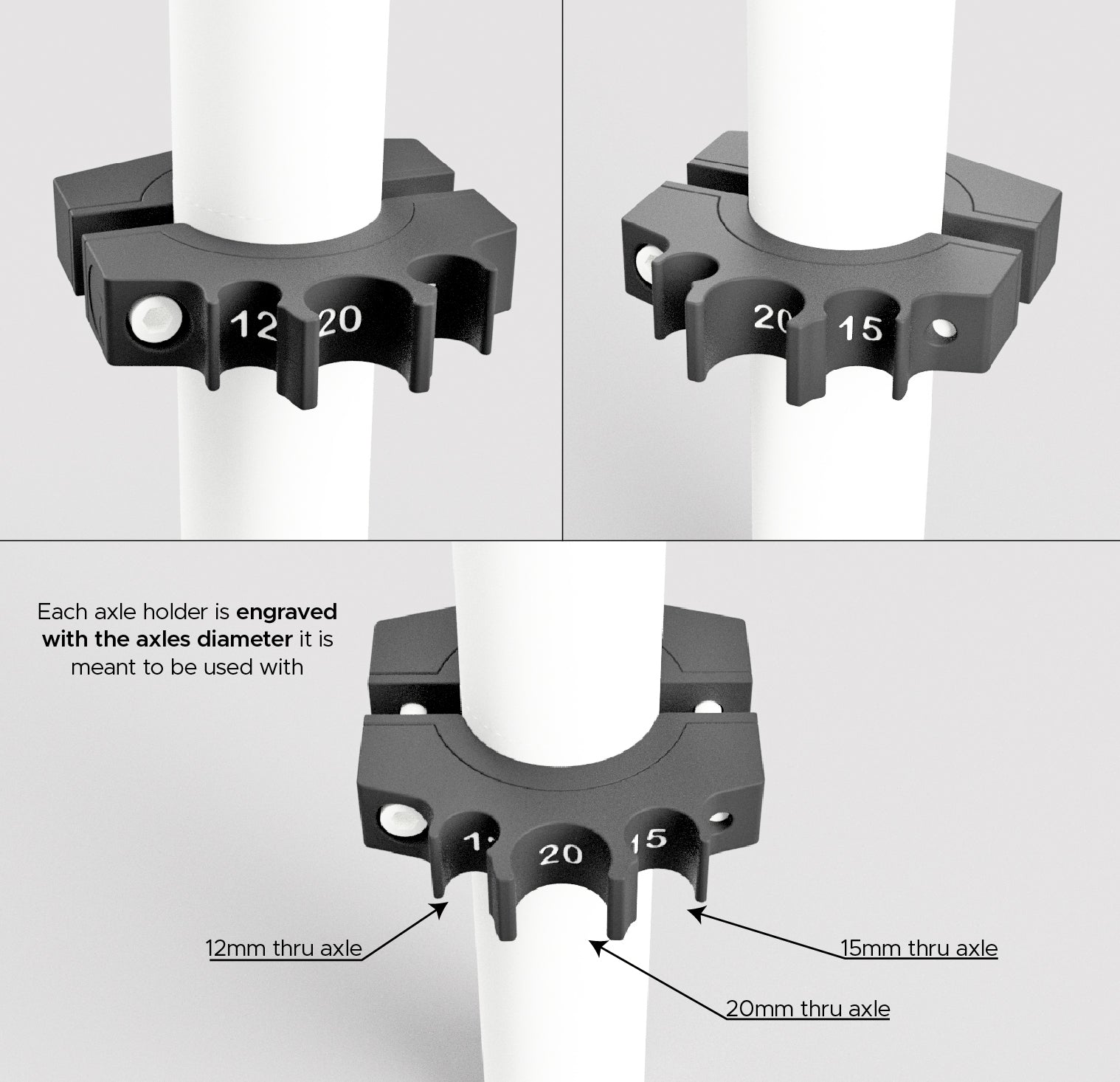 Our 3D printed Axle Holder has clear identifications to facilite its use in your workshop.