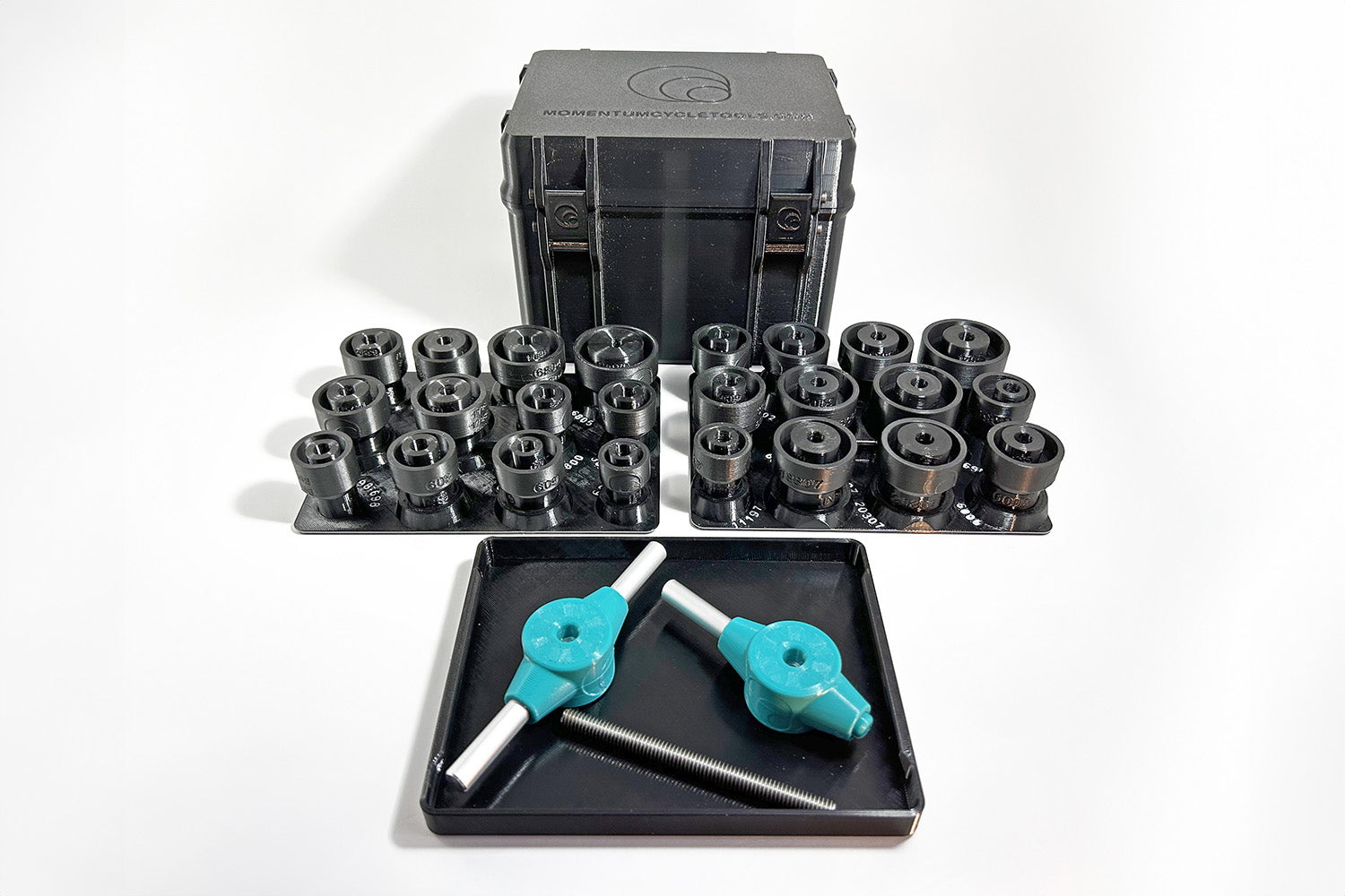 Our high impact resistance and quality 3D printed MTB Bearing Press Kits are now available with an optional Black Toolbox Case!