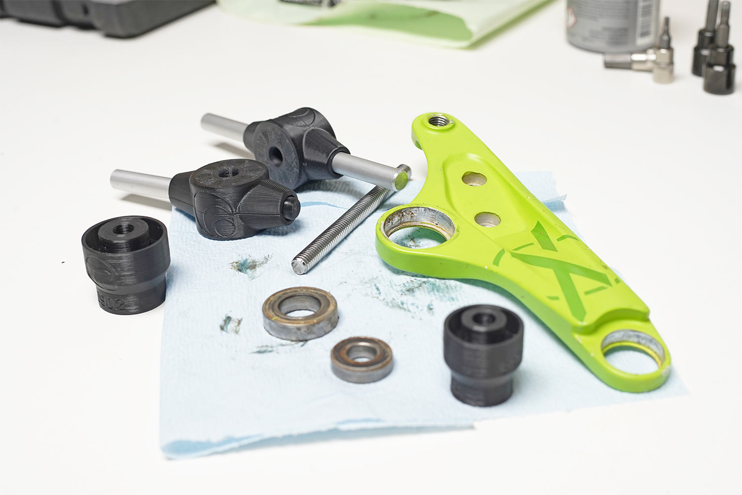 3D printed bearing press tools in action. Removing old bearings and getting ready for replacement.