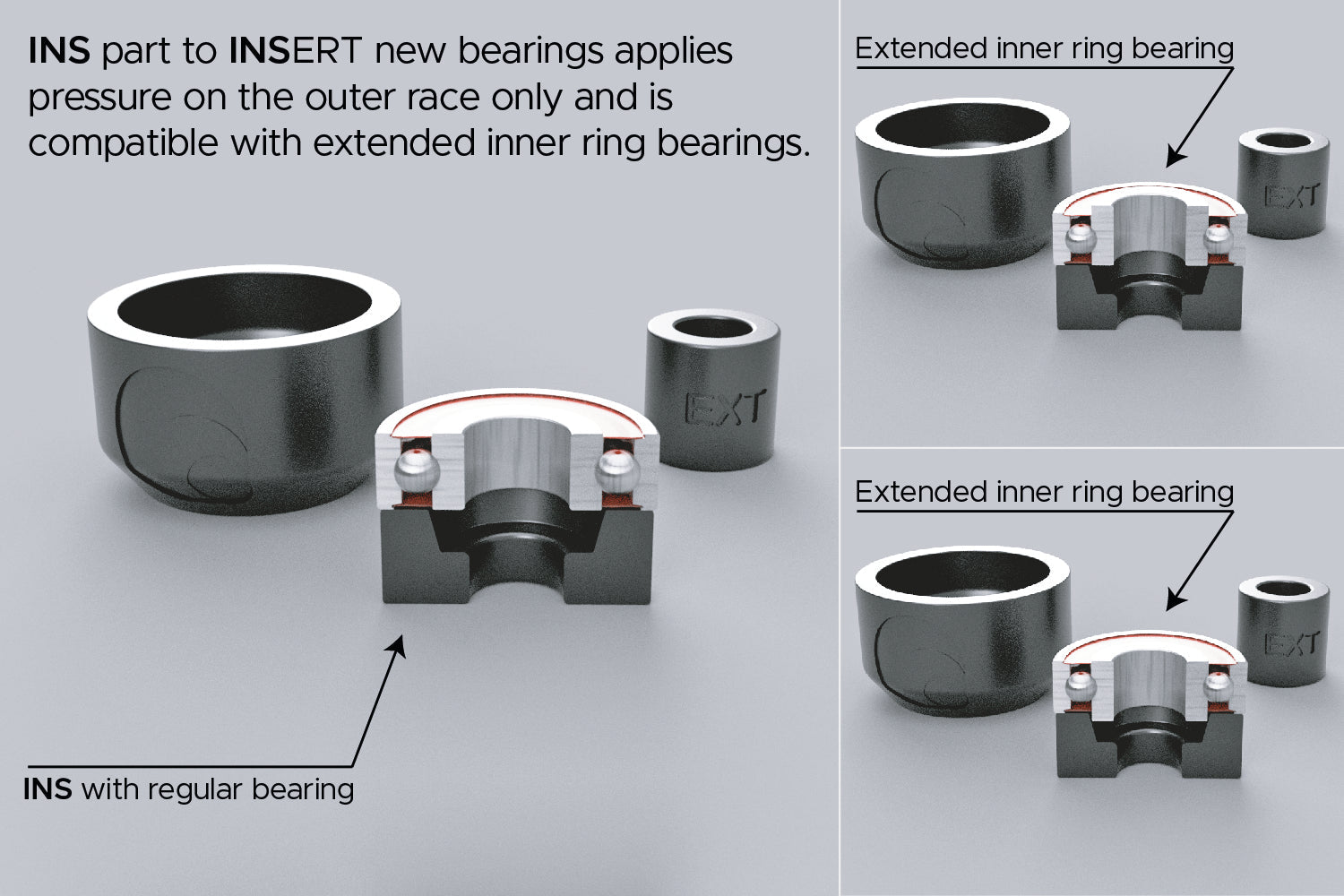 Our Bearing Press Tools and Kits are compatible with extended inner ring bearings.