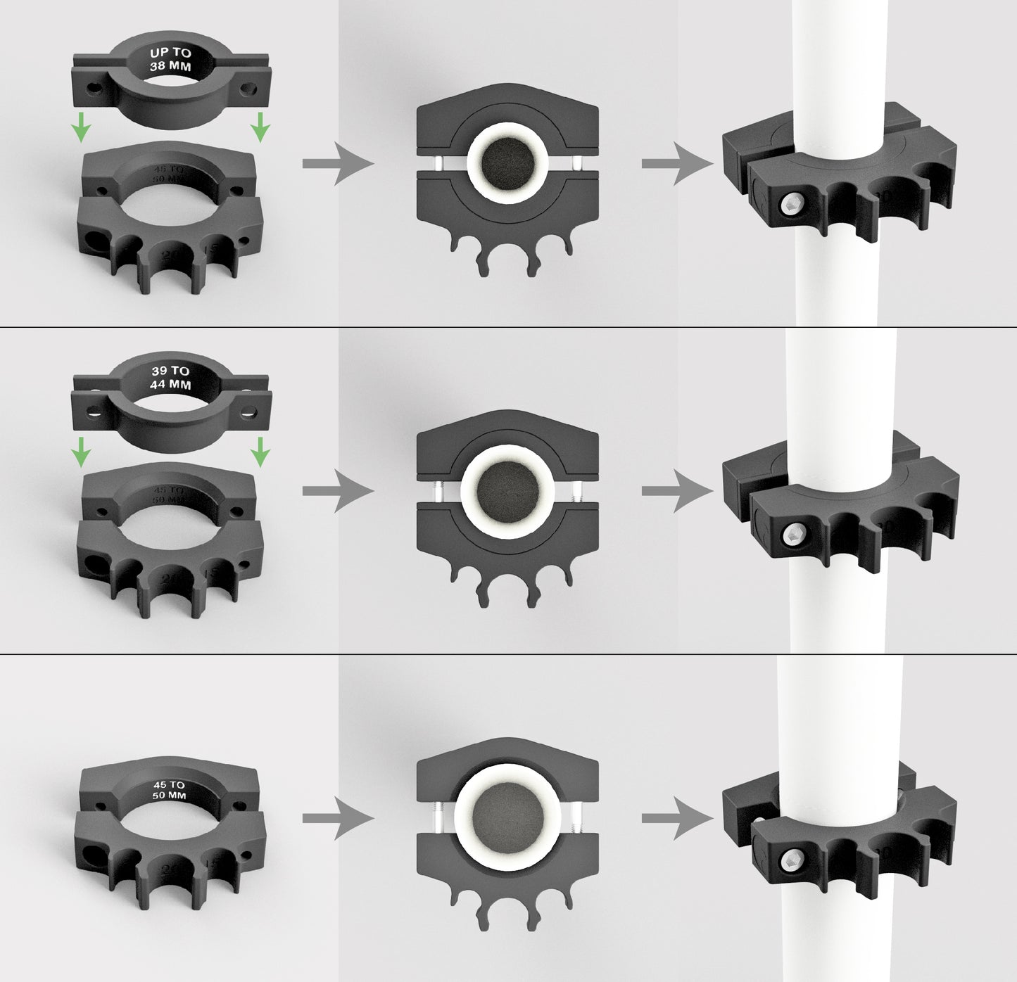 Our 3D printed Axle Holder tool is made to fit on bike stand post up to 50mm in diameter.