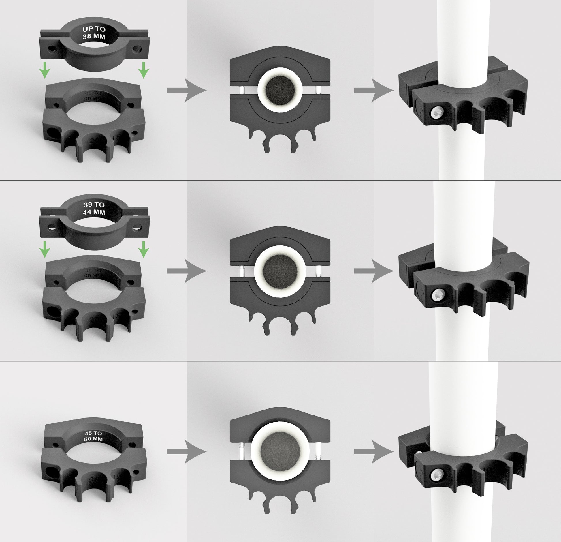 Our 3D printed Axle Holder tool is made to fit on bike stand post up to 50mm in diameter.