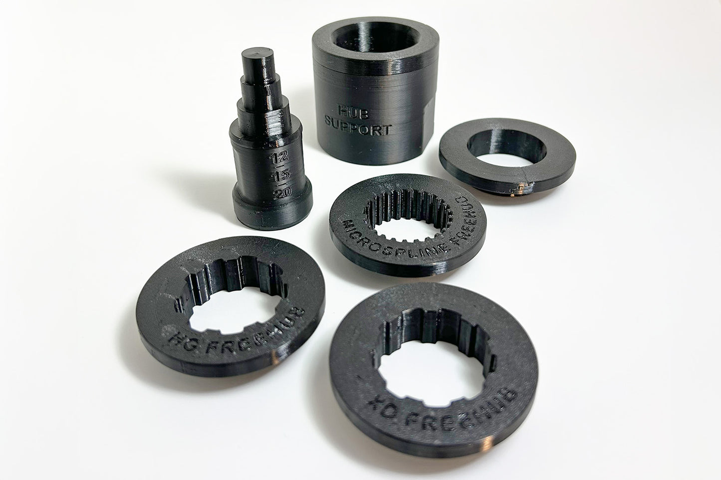 Affordable and high impact resistant 3D printed Wheel Hub Axle Removal Tool, Hub Support and Freehub Adaptors. Made for Home and PRO Mechanics!