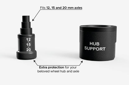 Our Wheel Hub Axle Removal Tool fits all 12, 15 and 20 mm hub axles.