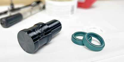 MTB fork maintenance preparation using Momentum Cycle's 3D printed Fork Seal Driver Tool.