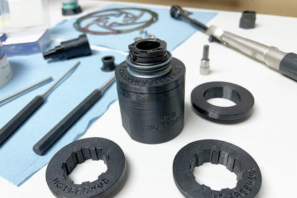 Microspline Freehub maintenance preparation using our 3D printed Hub Support and Freehub Adaptor.